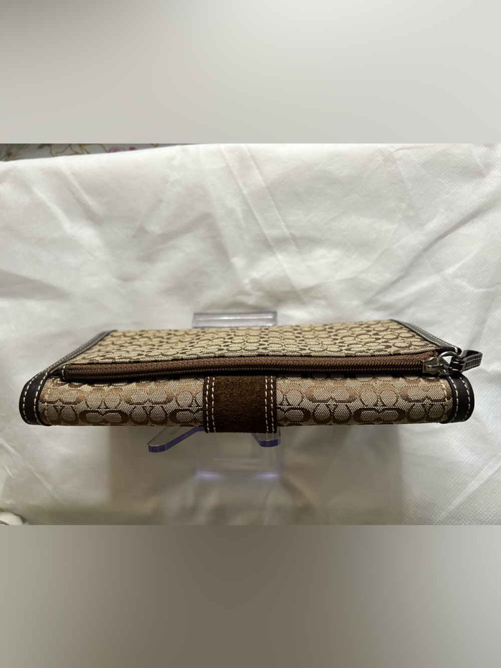 Coach Brown Monogram Wallet/ Clutch with Buckle Snap Accent - Picture 3 of 11